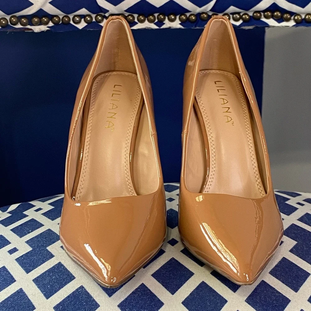 Cognac brown gold pointed classic high heel pumps sz 10 - Picture 2 of 8